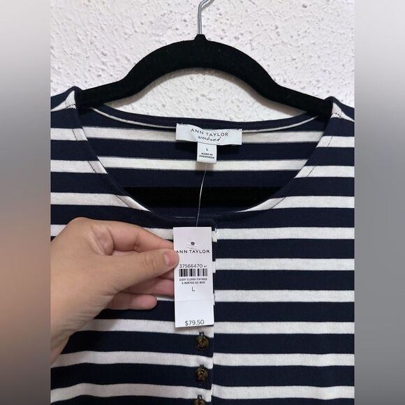 Ann Taylor Blue and White Striped Long Sleeve size Large - Picture 6 of 7